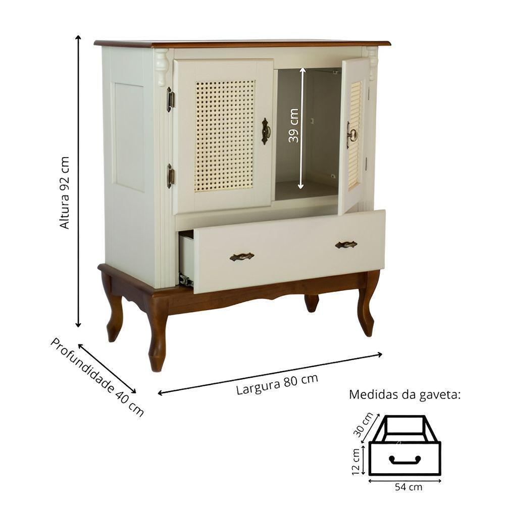 Cristaleira Rústica De Madeira Com 2 Portas Em Rattan E 1 Gaveta - Nude Laca Com Tampo E Base Imbuia Glazer - 5