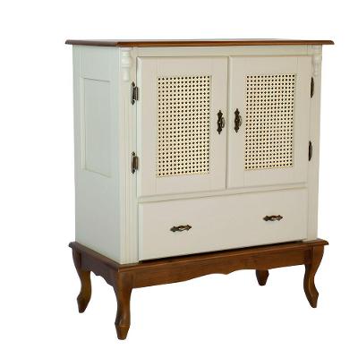 Cristaleira Rústica De Madeira Com 2 Portas Em Rattan E 1 Gaveta - Nude Laca Com Tampo E Base Imbuia Glazer