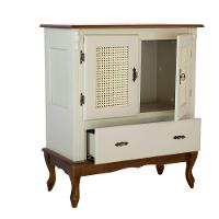 Cristaleira Rústica De Madeira Com 2 Portas Em Rattan E 1 Gaveta - Nude Laca Com Tampo E Base Imbuia Glazer