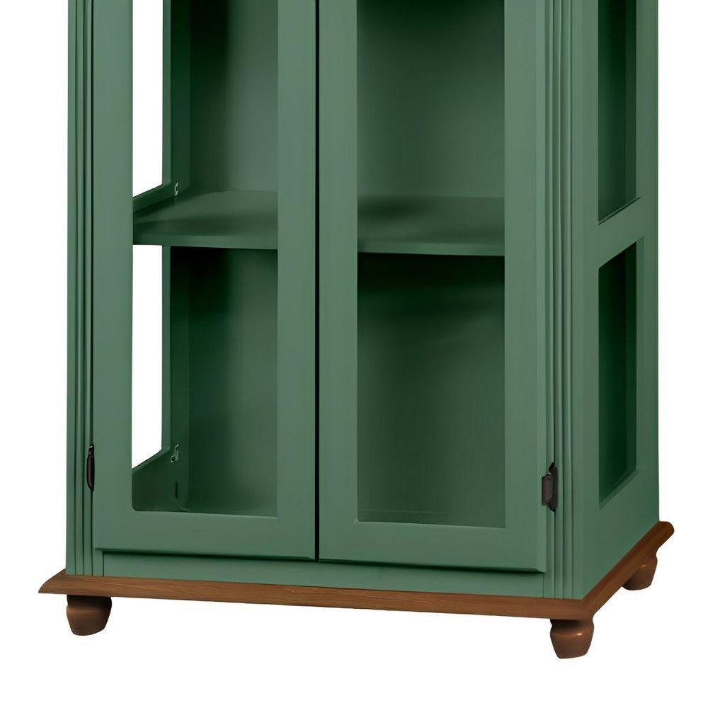 Cristaleira Rústica De Madeira 3 Prateleiras Pés Torneados - Verde Kalle Laca Com Tampo E Base Imbuia Glazer - 3