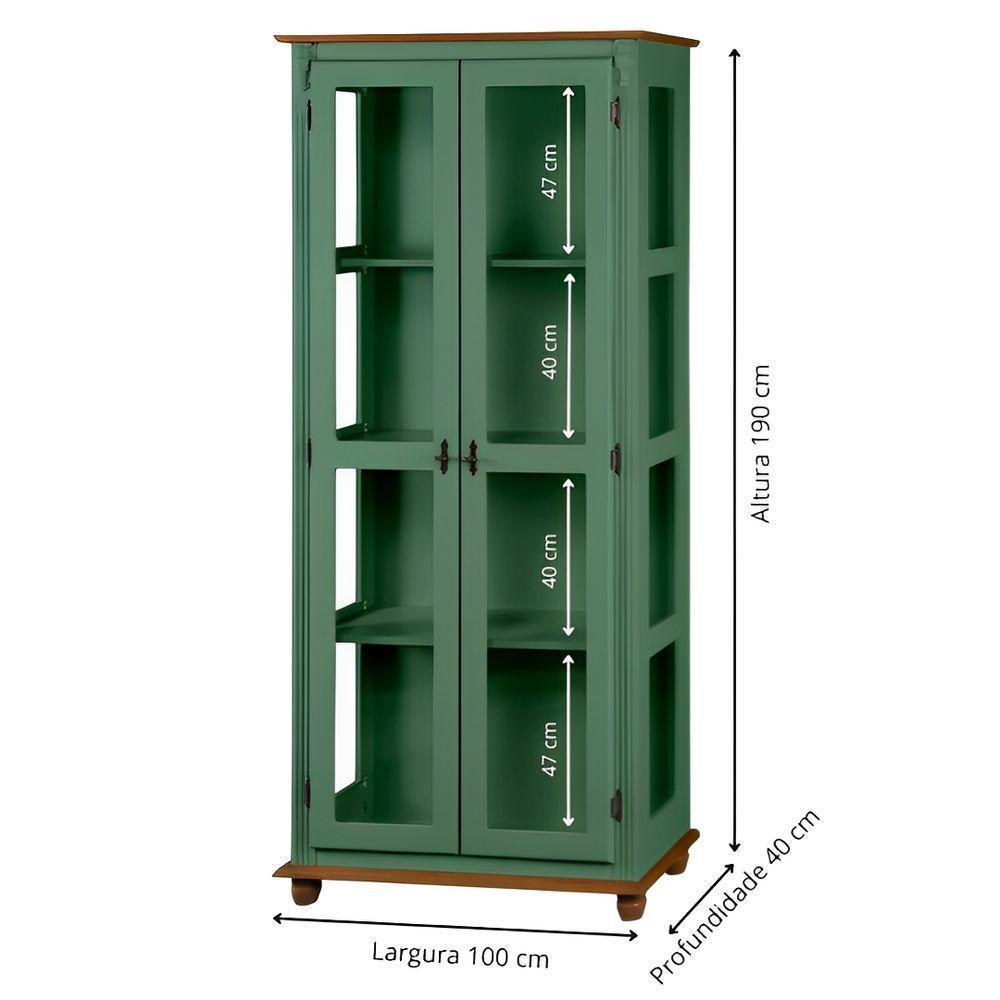 Cristaleira Rústica De Madeira 3 Prateleiras Pés Torneados - Verde Kalle Laca Com Tampo E Base Imbuia Glazer - 5