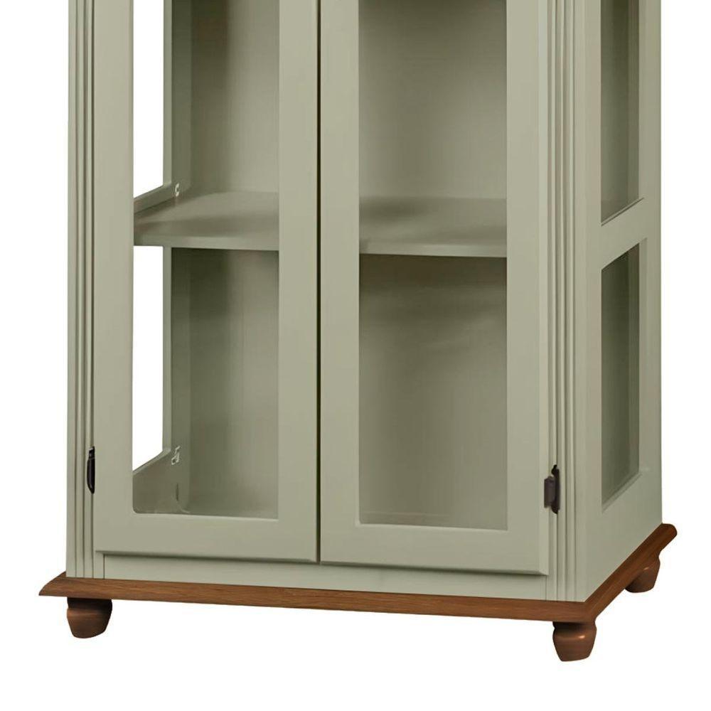 Cristaleira Rústica De Madeira 3 Prateleiras Pés Torneados - Verde Chá Com Tampo E Base Imbuia Glazer - 4