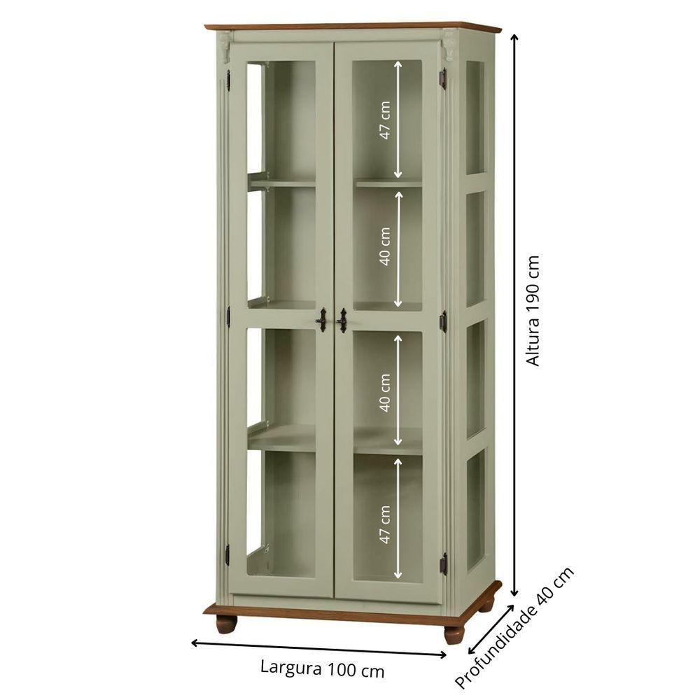 Cristaleira Rústica De Madeira 3 Prateleiras Pés Torneados - Verde Chá Com Tampo E Base Imbuia Glazer - 5