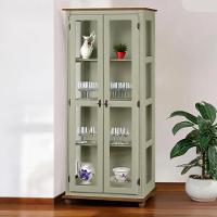 Cristaleira Rústica De Madeira 3 Prateleiras Pés Torneados - Verde Chá Com Tampo E Base Imbuia Glazer - 1