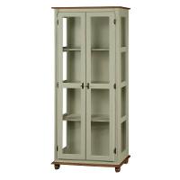 Cristaleira Rústica De Madeira 3 Prateleiras Pés Torneados - Verde Chá Com Tampo E Base Imbuia Glazer - 2