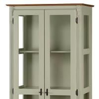 Cristaleira Rústica De Madeira 3 Prateleiras Pés Torneados - Verde Chá Com Tampo E Base Imbuia Glazer - 3