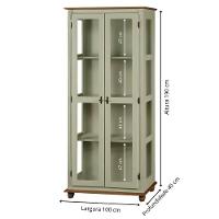 Cristaleira Rústica De Madeira 3 Prateleiras Pés Torneados - Verde Chá Com Tampo E Base Imbuia Glazer - 5