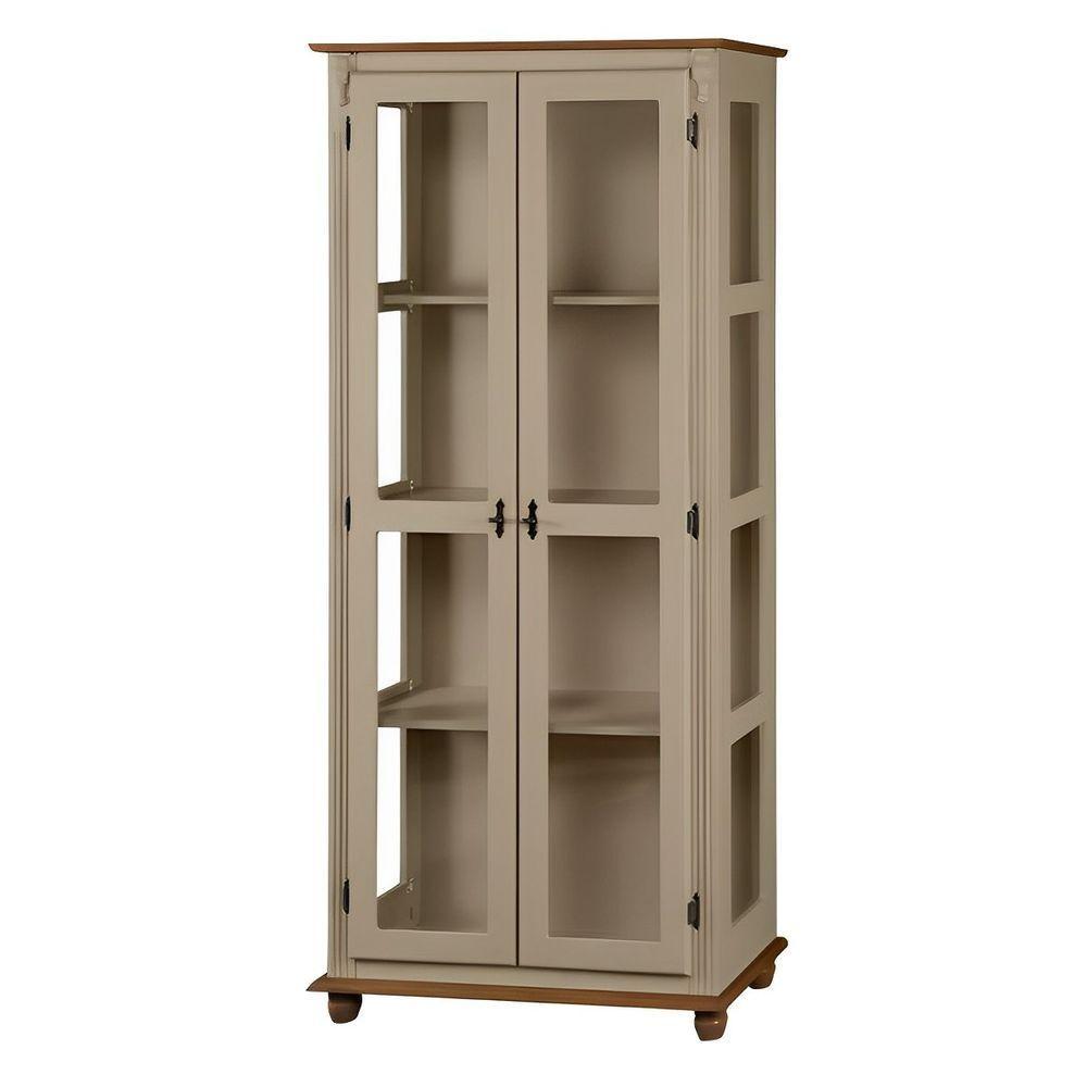 Cristaleira Rústica De Madeira 3 Prateleiras Pés Torneados - Amêndoa Laca Com Tampo E Base Imbuia Glazer - 2