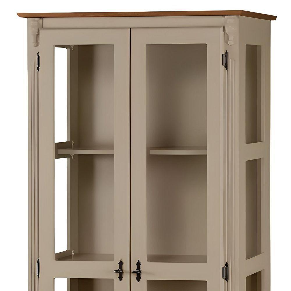 Cristaleira Rústica De Madeira 3 Prateleiras Pés Torneados - Amêndoa Laca Com Tampo E Base Imbuia Glazer - 3