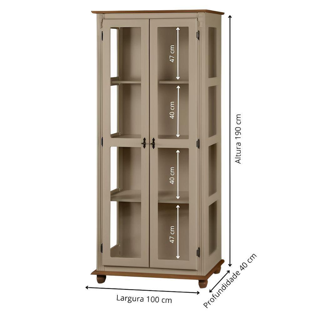 Cristaleira Rústica De Madeira 3 Prateleiras Pés Torneados - Amêndoa Laca Com Tampo E Base Imbuia Glazer - 4
