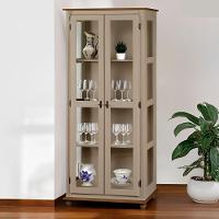 Cristaleira Rústica De Madeira 3 Prateleiras Pés Torneados - Amêndoa Laca Com Tampo E Base Imbuia Glazer - 1