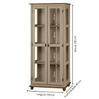 Cristaleira Rústica De Madeira 3 Prateleiras Pés Torneados - Amêndoa Laca Com Tampo E Base Imbuia Glazer - 4