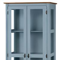 Cristaleira Rústica De Madeira 3 Prateleiras Pés Torneados - Azul Céu Laca Com Tampo E Base Imbuia Glazer