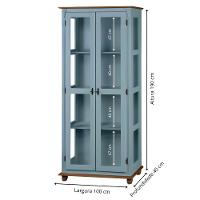 Cristaleira Rústica De Madeira 3 Prateleiras Pés Torneados - Azul Céu Laca Com Tampo E Base Imbuia Glazer - 5