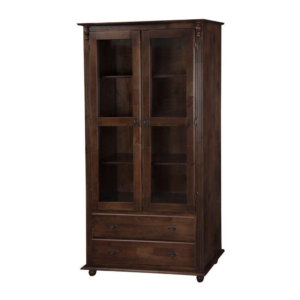 Cristaleira Rústica De Madeira 2 Portas E 2 Gavetas Com Pés Torneados Meyer Móveis - Pinhão - 1