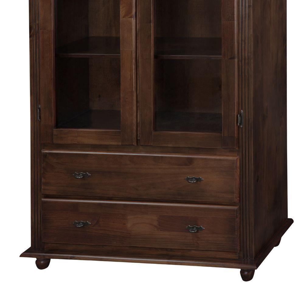 Cristaleira Rústica De Madeira 2 Portas E 2 Gavetas Com Pés Torneados Meyer Móveis - Pinhão - 3