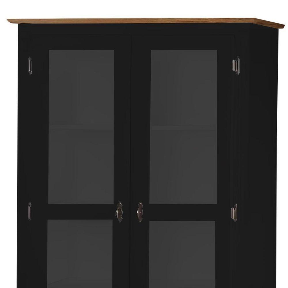 Cristaleira Rústica De Madeira 2 Portas E 2 Gavetas Com Pés Torneados - Preto Laca Com Tampo E Base Imbuia Glazer - 4