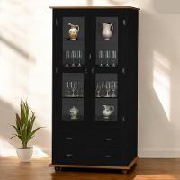 Cristaleira Rústica De Madeira 2 Portas E 2 Gavetas Com Pés Torneados - Preto Laca Com Tampo E Base Imbuia Glazer - 2