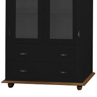 Cristaleira Rústica De Madeira 2 Portas E 2 Gavetas Com Pés Torneados - Preto Laca Com Tampo E Base Imbuia Glazer - 3