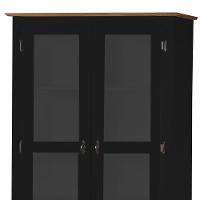 Cristaleira Rústica De Madeira 2 Portas E 2 Gavetas Com Pés Torneados - Preto Laca Com Tampo E Base Imbuia Glazer