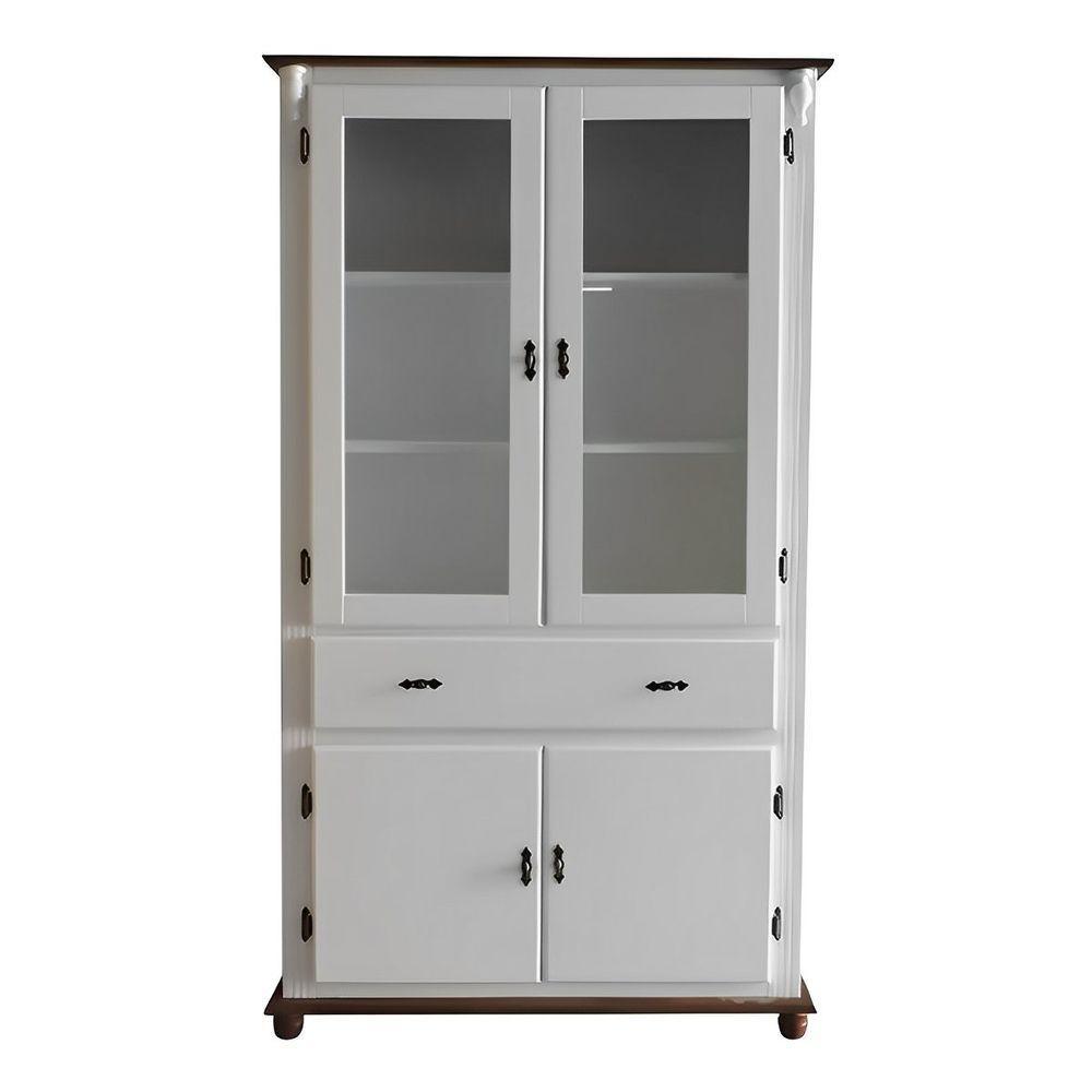 Cristaleira De Madeira 2 Portas 3 Prateleiras 1 Gaveta Pés Torneados - Branco Laca Com Tampo E Base Imbuia Glazer - 1