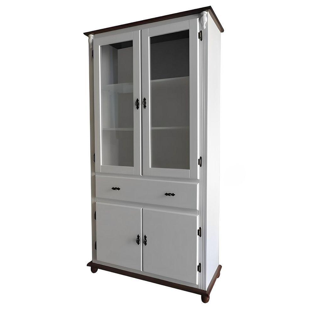 Cristaleira De Madeira 2 Portas 3 Prateleiras 1 Gaveta Pés Torneados - Branco Laca Com Tampo E Base Imbuia Glazer - 3