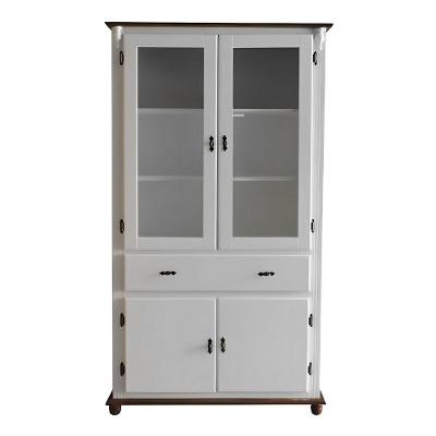 Cristaleira De Madeira 2 Portas 3 Prateleiras 1 Gaveta Pés Torneados - Branco Laca Com Tampo E Base Imbuia Glazer