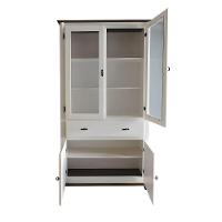 Cristaleira De Madeira 2 Portas 3 Prateleiras 1 Gaveta Pés Torneados - Branco Laca Com Tampo E Base Imbuia Glazer