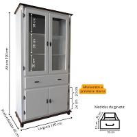 Cristaleira De Madeira 2 Portas 3 Prateleiras 1 Gaveta Pés Torneados - Branco Laca Com Tampo E Base Imbuia Glazer - 5