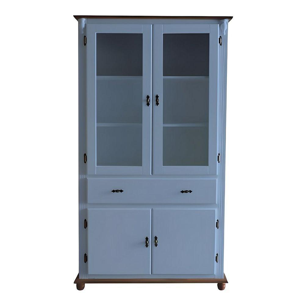 Cristaleira De Madeira 2 Portas 3 Prateleiras 1 Gaveta Pés Torneados - Azul Céu Laca Com Tampo E Base Imbuia Glazer - 3