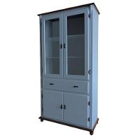 Cristaleira De Madeira 2 Portas 3 Prateleiras 1 Gaveta Pés Torneados - Azul Céu Laca Com Tampo E Base Imbuia Glazer - 1