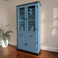 Cristaleira De Madeira 2 Portas 3 Prateleiras 1 Gaveta Pés Torneados - Azul Céu Laca Com Tampo E Base Imbuia Glazer - 2