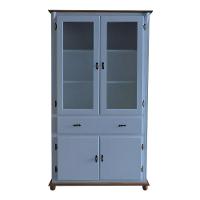 Cristaleira De Madeira 2 Portas 3 Prateleiras 1 Gaveta Pés Torneados - Azul Céu Laca Com Tampo E Base Imbuia Glazer - 3