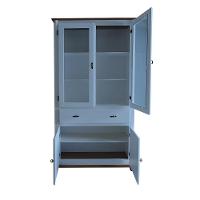 Cristaleira De Madeira 2 Portas 3 Prateleiras 1 Gaveta Pés Torneados - Azul Céu Laca Com Tampo E Base Imbuia Glazer