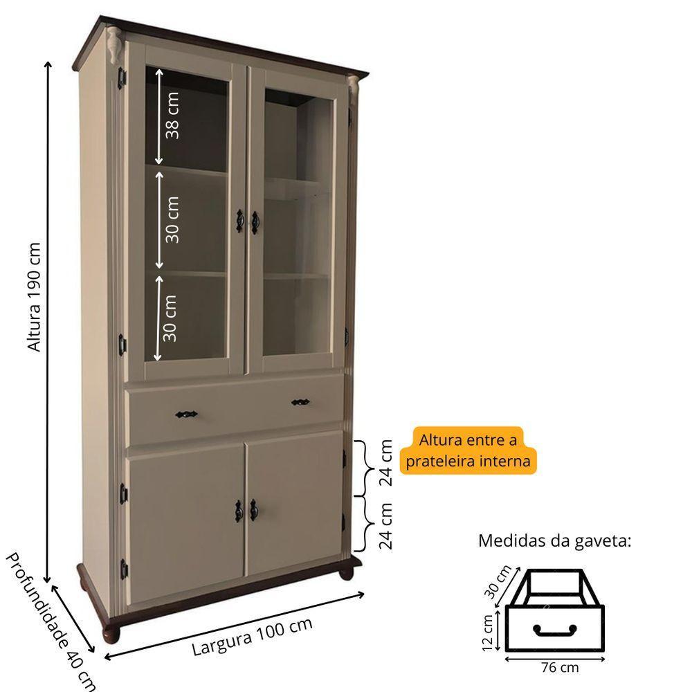 Cristaleira De Madeira 2 Portas 3 Prateleiras 1 Gaveta Pés Torneados - Amêndoa Laca Com Tampo E Base Imbuia Glazer - 2