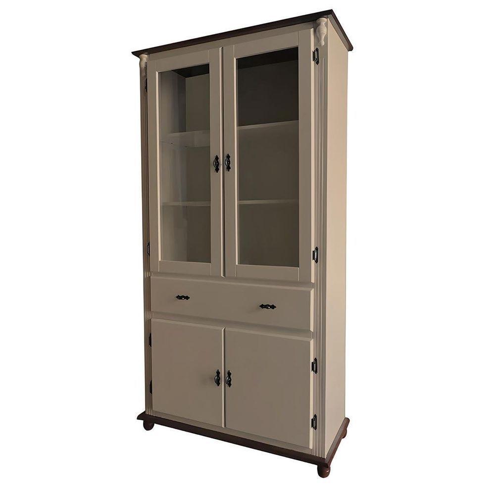 Cristaleira De Madeira 2 Portas 3 Prateleiras 1 Gaveta Pés Torneados - Amêndoa Laca Com Tampo E Base Imbuia Glazer - 3