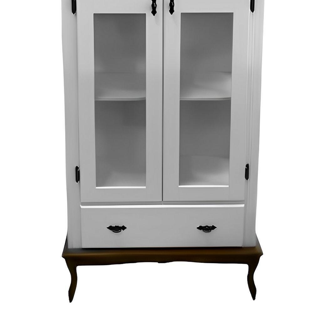 Cristaleira De Madeira 2 Portas 1 Gaveta Pés Luiz Xv - Nude Laca Com Tampo E Base Imbuia Glazer - 3