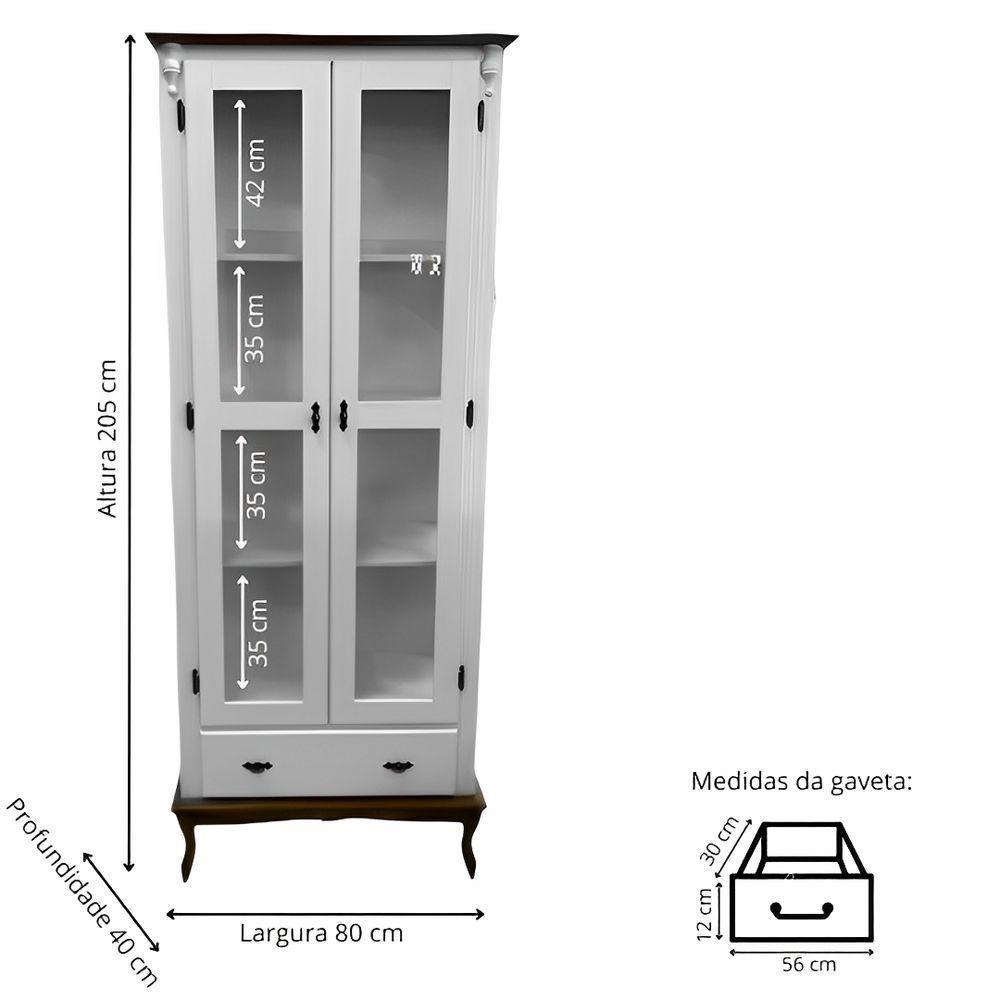 Cristaleira De Madeira 2 Portas 1 Gaveta Pés Luiz Xv - Nude Laca Com Tampo E Base Imbuia Glazer - 4