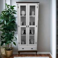 Cristaleira De Madeira 2 Portas 1 Gaveta Pés Luiz Xv - Nude Laca Com Tampo E Base Imbuia Glazer - 1