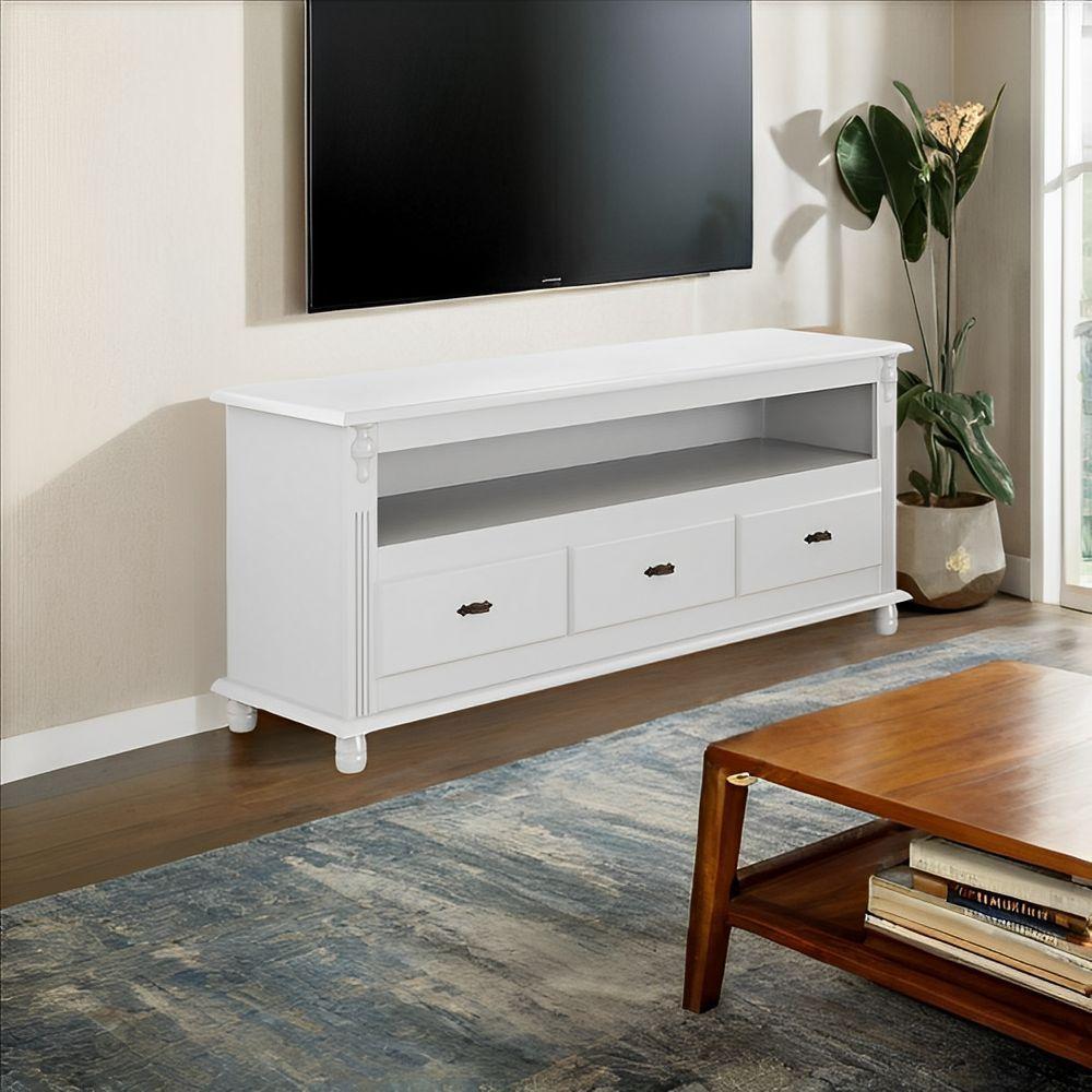 Rack Para Tv Até 65 Polegadas Com 3 Gavetas - Branco Laca - 1
