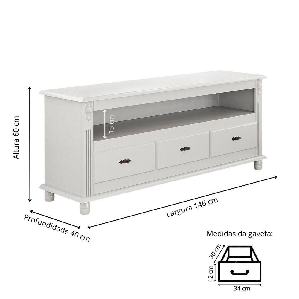 Rack Para Tv Até 65 Polegadas Com 3 Gavetas - Branco Laca - 4