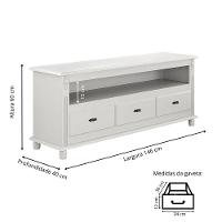 Rack Para Tv Até 65 Polegadas Com 3 Gavetas - Branco Laca - 4