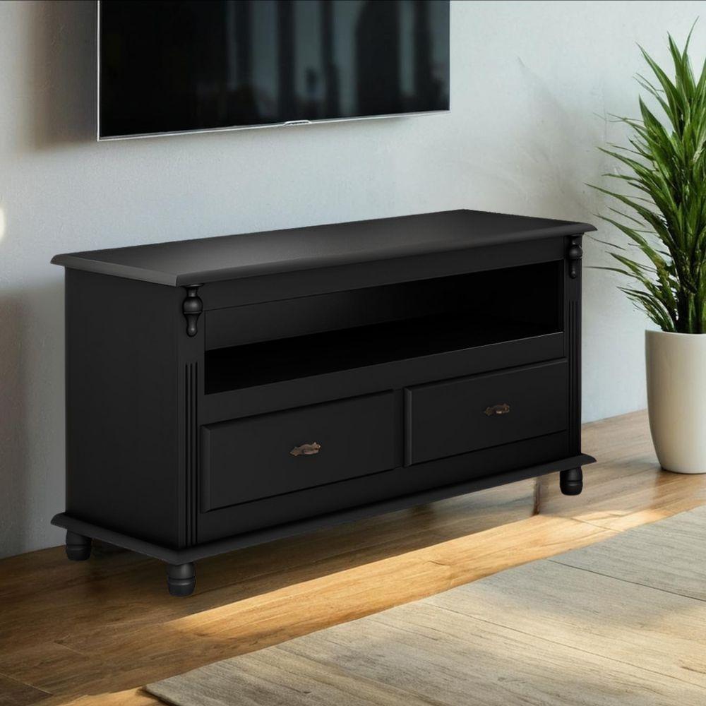 Rack Para Tv 45 Polegadas 2 Gavetas Nicho Pés Torneados - Preto Laca - 1