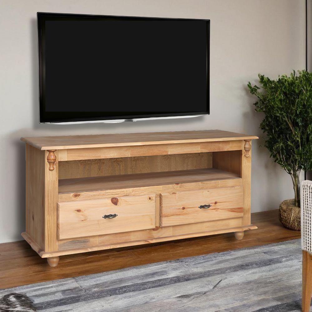 Rack Para Tv 45 Polegadas 2 Gavetas Nicho Pés Torneados - Cera (madeira Bruta) - 2