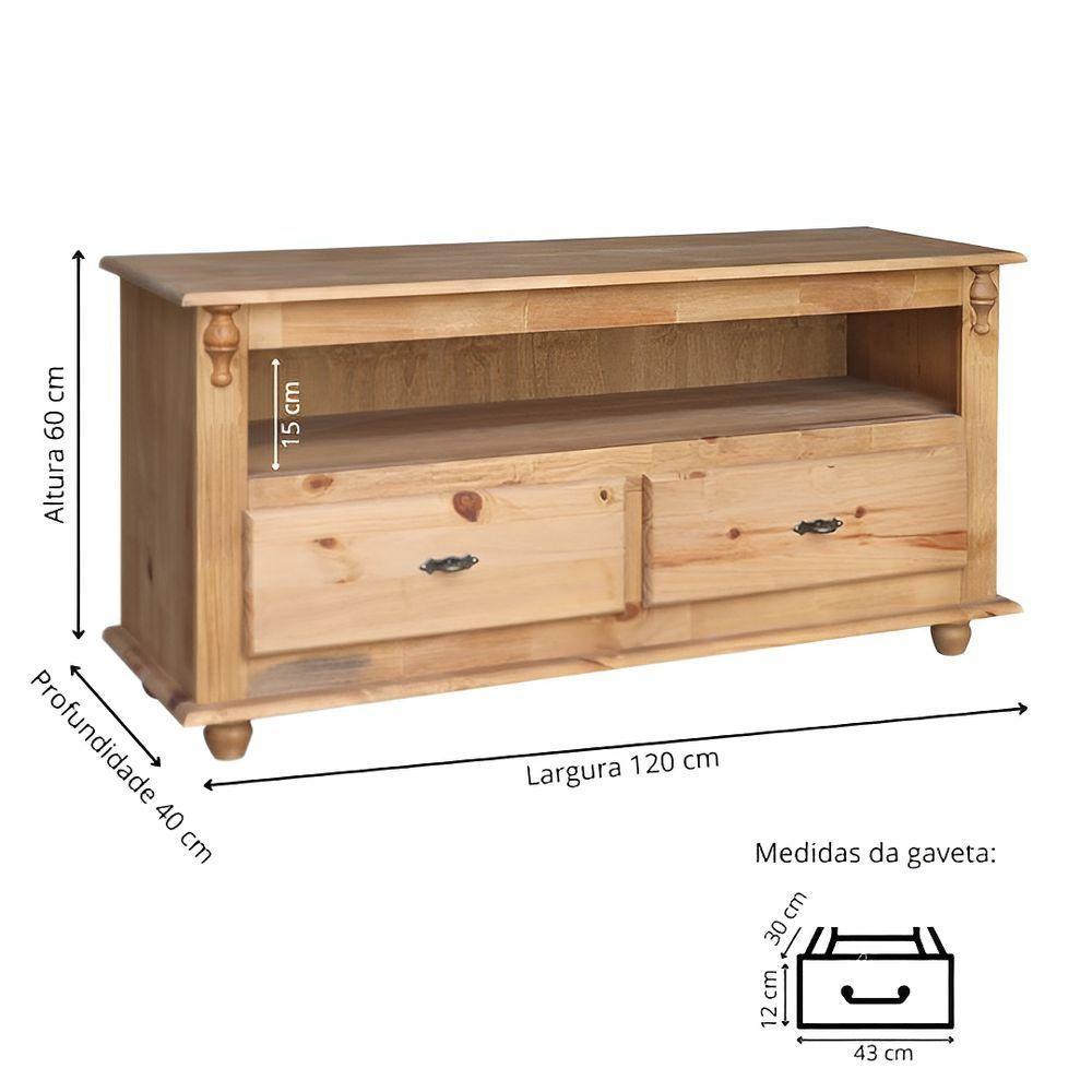 Rack Para Tv 45 Polegadas 2 Gavetas Nicho Pés Torneados - Cera (madeira Bruta) - 4