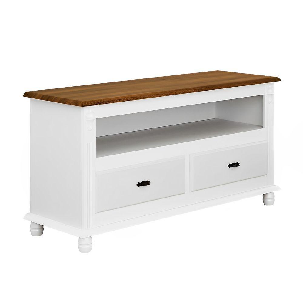 Rack Para Tv 45 Polegadas 2 Gavetas Nicho Pés Torneados - Branco Laca Com Tampo Imbuia Glazer - 2