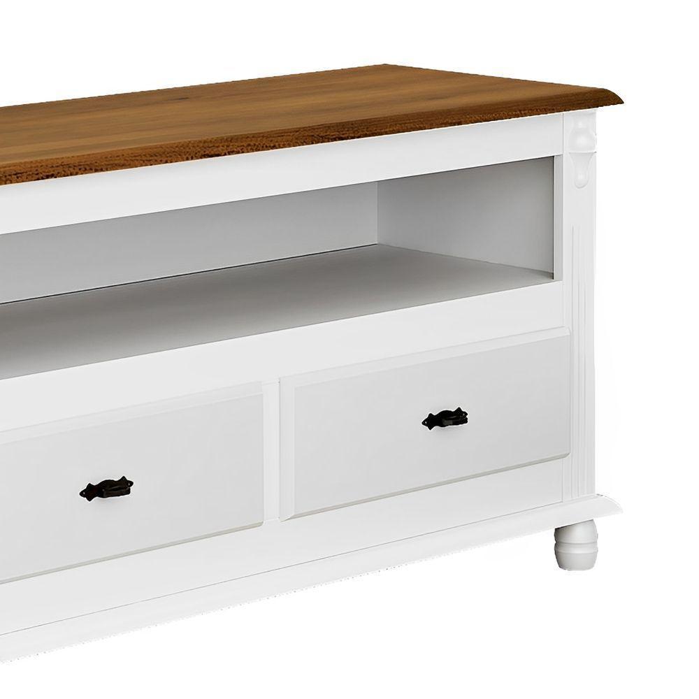 Rack Para Tv 45 Polegadas 2 Gavetas Nicho Pés Torneados - Branco Laca Com Tampo Imbuia Glazer - 3