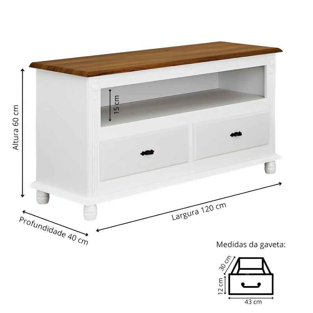 Rack Para Tv 45 Polegadas 2 Gavetas Nicho Pés Torneados - Branco Laca Com Tampo Imbuia Glazer - 4