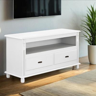 Rack Para Tv 45 Polegadas 2 Gavetas Nicho Pés Torneados - Branco Laca