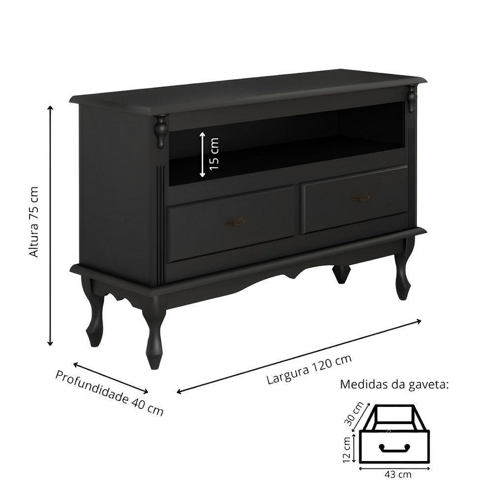 Rack Para Tv 45 Polegadas 2 Gavetas Nicho E Pés Luiz Xv - Preto Laca - 4